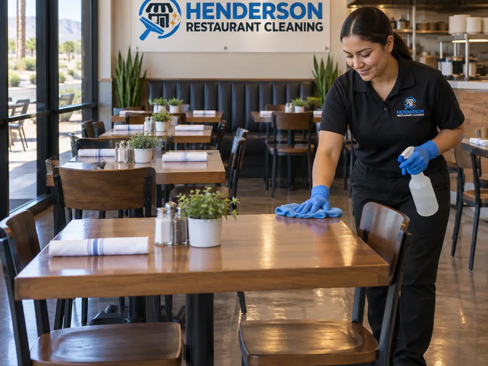Clean restaurant dining area ready to open with spotless tables, chairs and floors